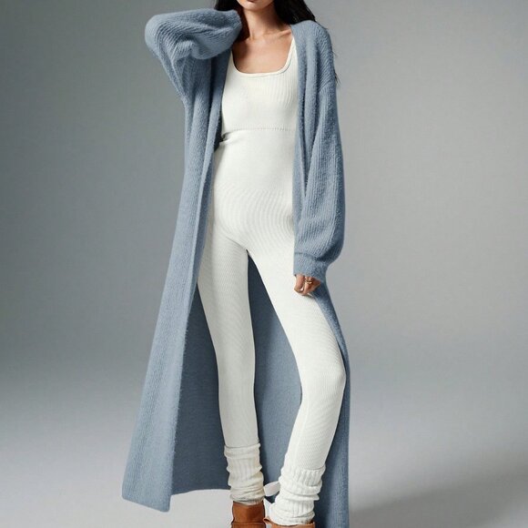 Dusty Blue Casual Women's Extra Long Cardigan - Picture 5 of 7